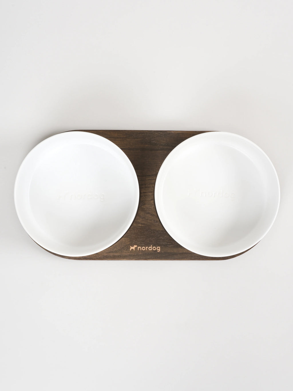 Dvojitá miska pre psa Barcelona (údený dub, biela)